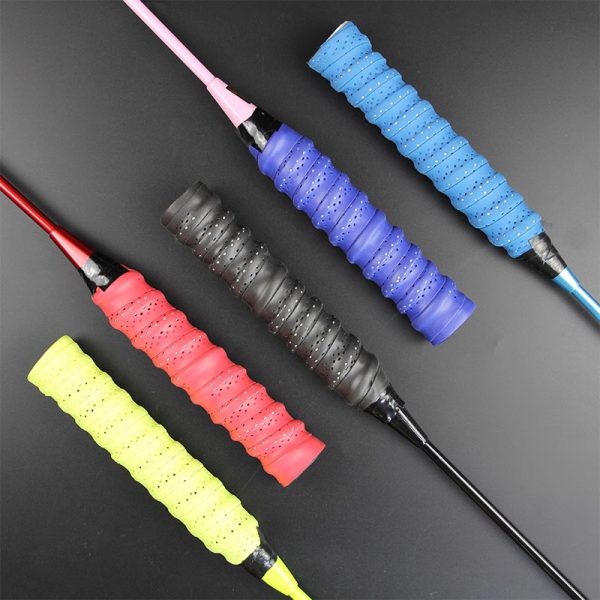 Badminton and table tennis racket grips, adhesive straps for tennis rackets, sweat-absorbing bands, non-slip grips for fishing rods and bike handles.