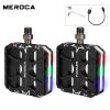 MEROCA bicycle pedals for mountain bikes and folding bikes, 3 bearings aluminum alloy pedals with pedal lights for warning